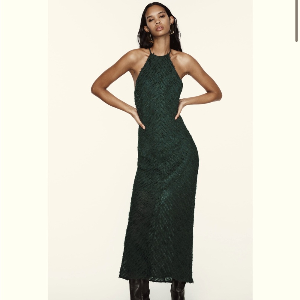 ZARA HALTER DRESS WITH FRINGE